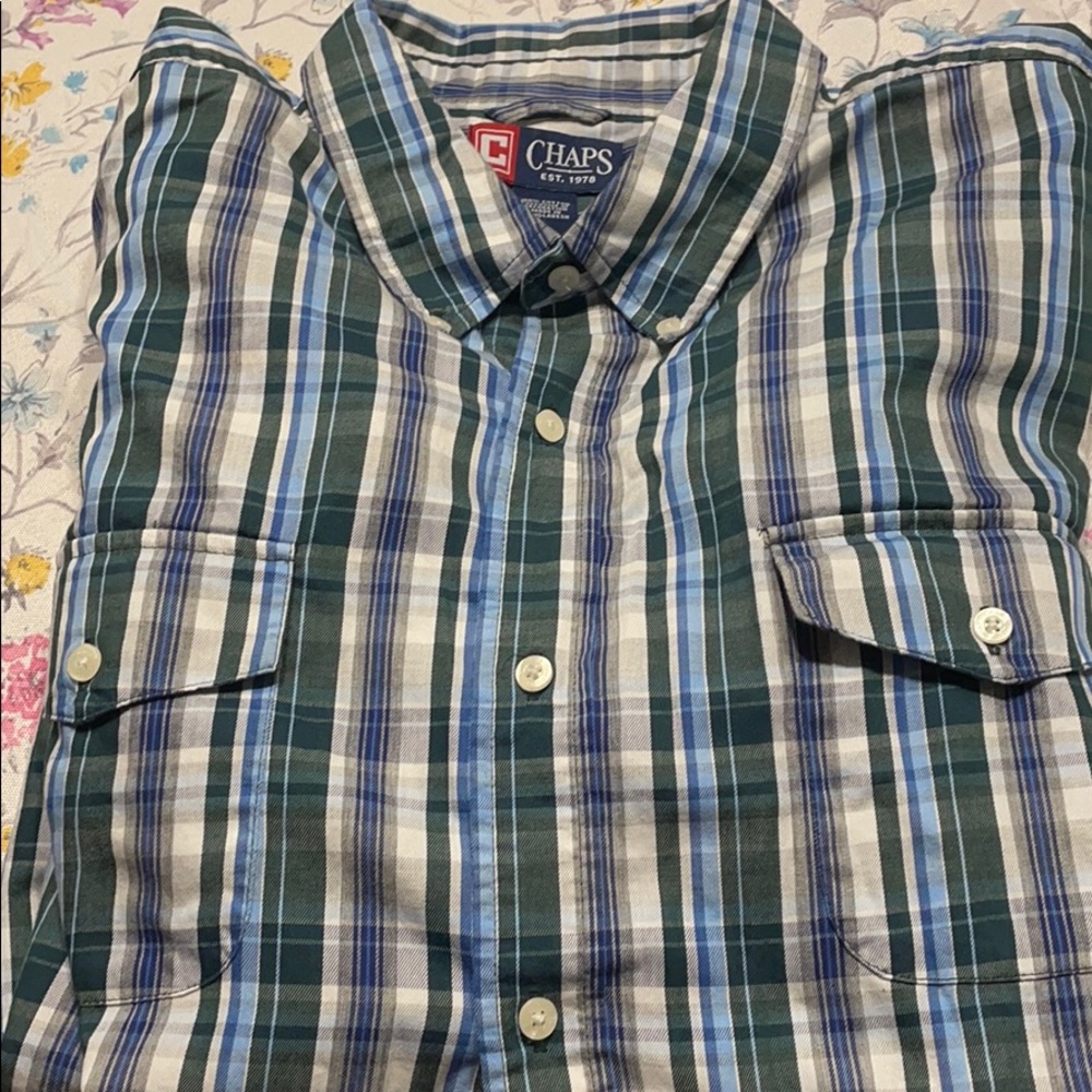 Chaps long sleeve shirt, blue/green plaid. Long sleeve button down. Size XXL